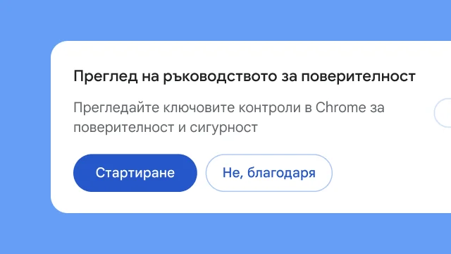 Изолиран модул със запитване дали потребителите искат да разгледат ръководството за поверителност.