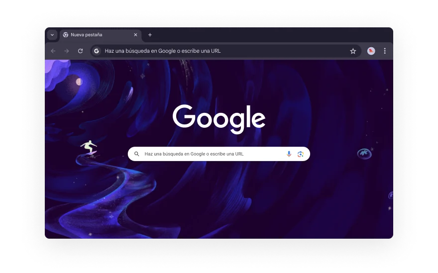 Una IU abstracta de Chrome se encuentra rodeada de íconos que representan categorías de extensiones del navegador. Los íconos representan Compras, Entretenimiento, Herramientas, Arte y diseño, y Accesibilidad.