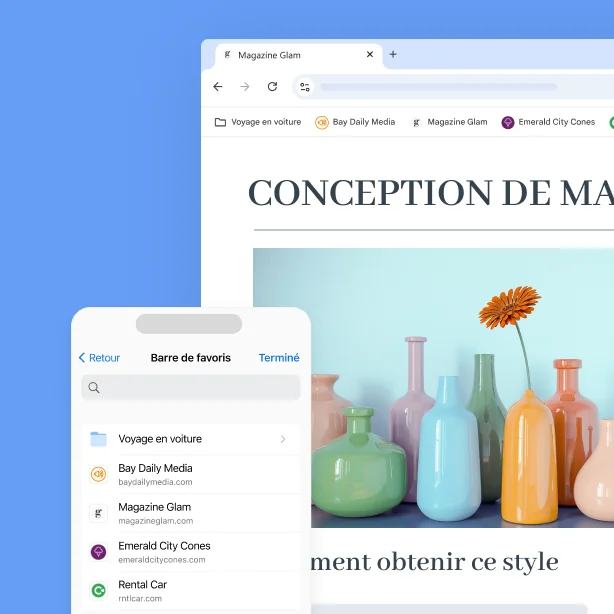 La barre de favoris Chrome sur un écran d'ordinateur et un téléphone cellulaire