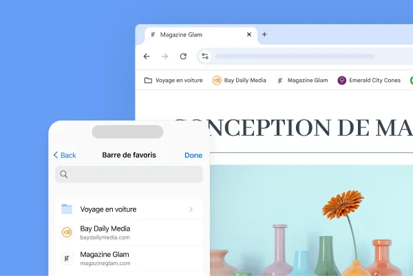 La barre de favoris Chrome sur un écran d'ordinateur et un téléphone cellulaire
