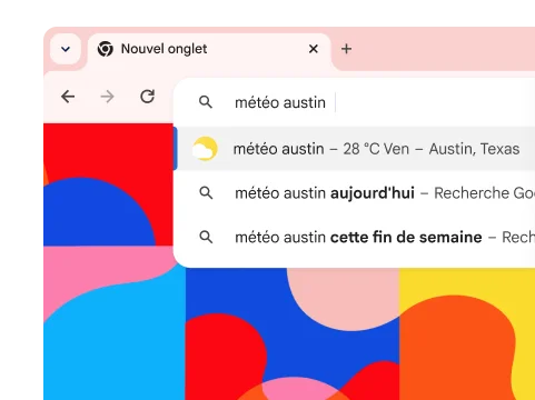 Une recherche pour « météo austin » donne comme résultat qu'il fera 28 °C vendredi.