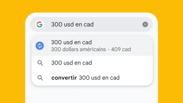 Un utilisateur a tapé « 300 USD en EUR » dans la barre d'adresse de Chrome, et des résultats ont été instantanément générés.