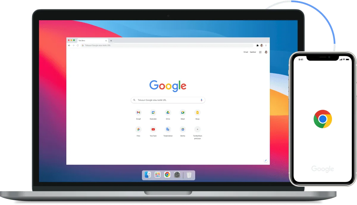 Gambar Google Chrome di laptop dan perangkat seluler
