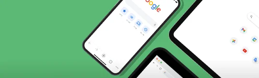 휴대전화에 사용자의 북마크, 읽기 목록, 최근 탭, 방문 기록 링크가 있는 Google 홈페이지가 표시되어 있습니다.