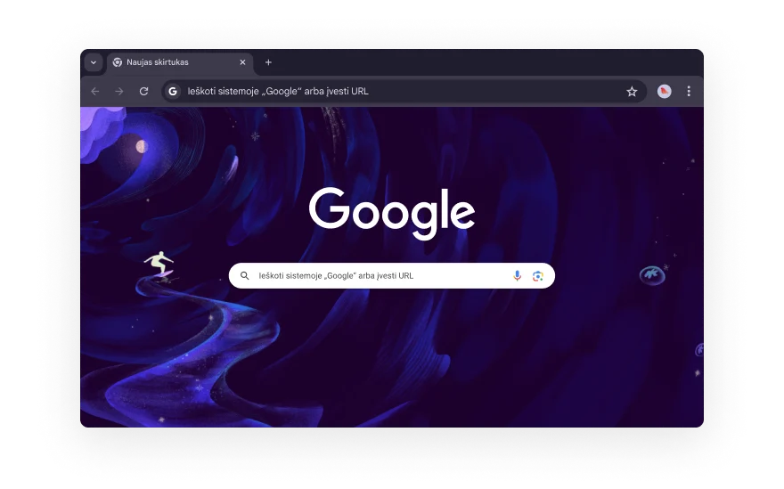 Abstrakti „Chrome“ NS, apsupta piktogramų, atspindinčių naršyklės plėtinių kategorijas. Apsipirkimo, pramogų, įrankių, meno ir dizaino bei pritaikomumo piktogramos.