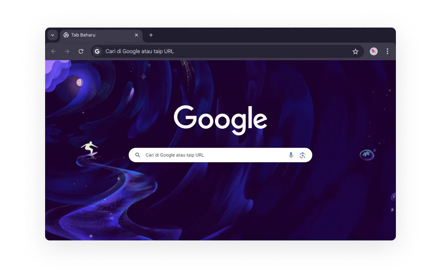 UI Chrome abstrak dikelilingi oleh ikon yang mewakili kategori untuk sambungan penyemak imbas. Ikon mewakili Beli-belah, Hiburan, Alatan, Seni & Reka Bentuk dan Kebolehaksesan.