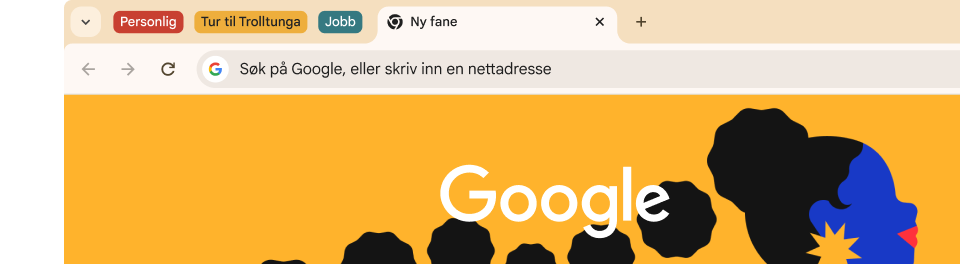 Et nettleser-UI har tre grupper med faner: Personlig, Tur til Arches og Jobb.
