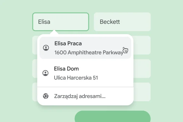 Użytkownik może natychmiast wpisać swoje imię i nazwisko oraz adres, korzystając z autouzupełniania.