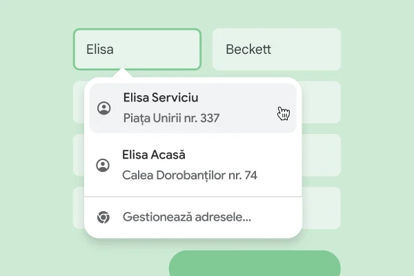 Un utilizator poate să introducă instantaneu numele și adresa într-un formular, folosind completarea automată.