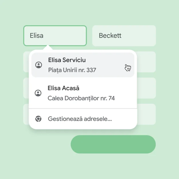 Un utilizator poate să introducă instantaneu numele și adresa într-un formular, folosind completarea automată.