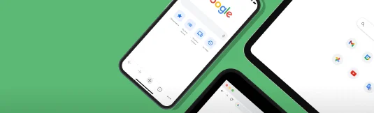 Мобилни телефон који приказује Google почетну страницу са линковима до обележивача, листе за читање, недавних картица и историје корисника