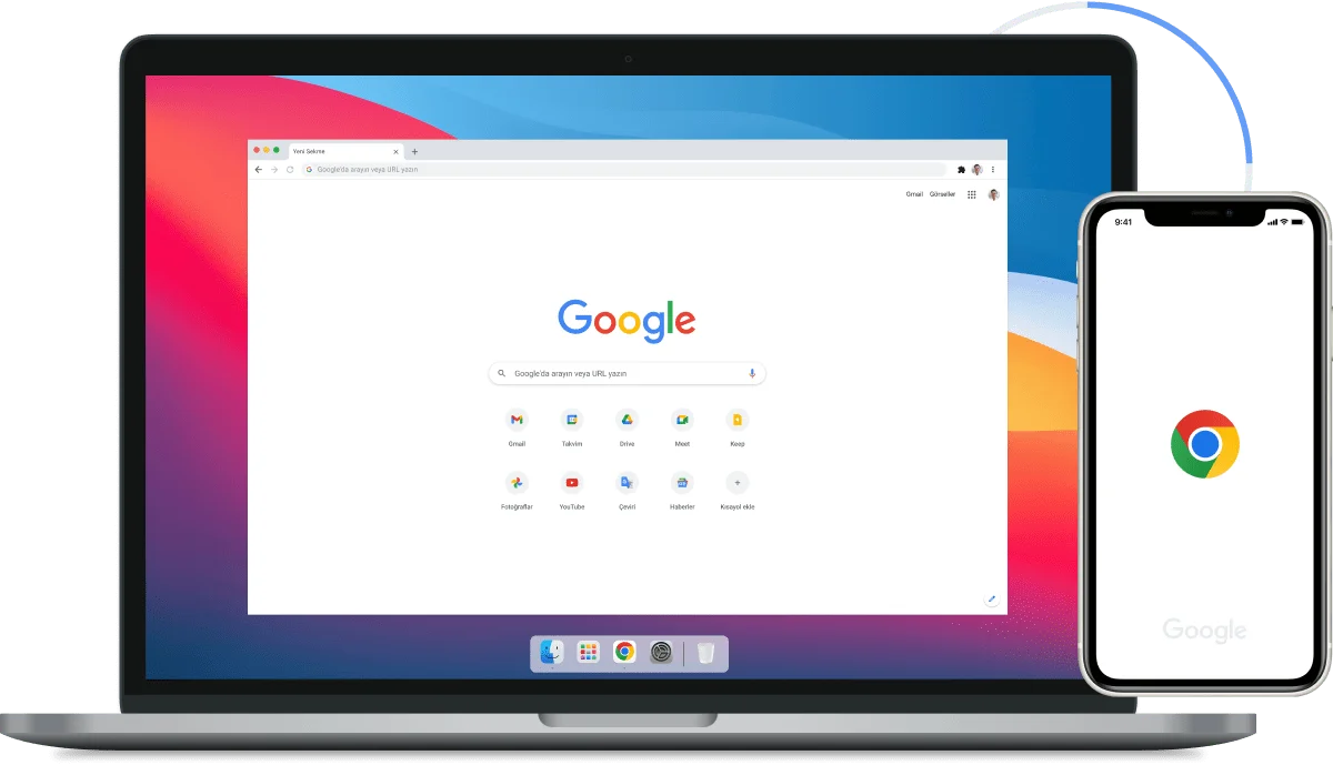Dizüstü bilgisayar ve mobil cihazlarda Google Chrome resmi