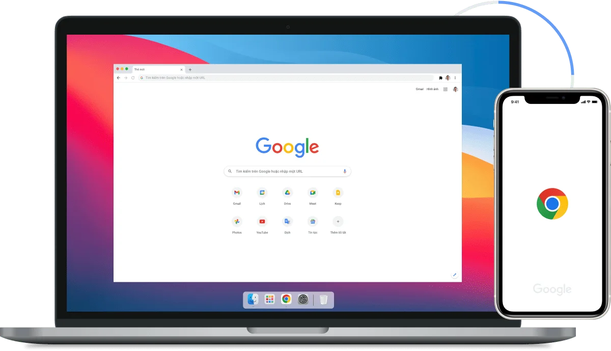 Hình ảnh Google Chrome trên máy tính xách tay và thiết bị di động